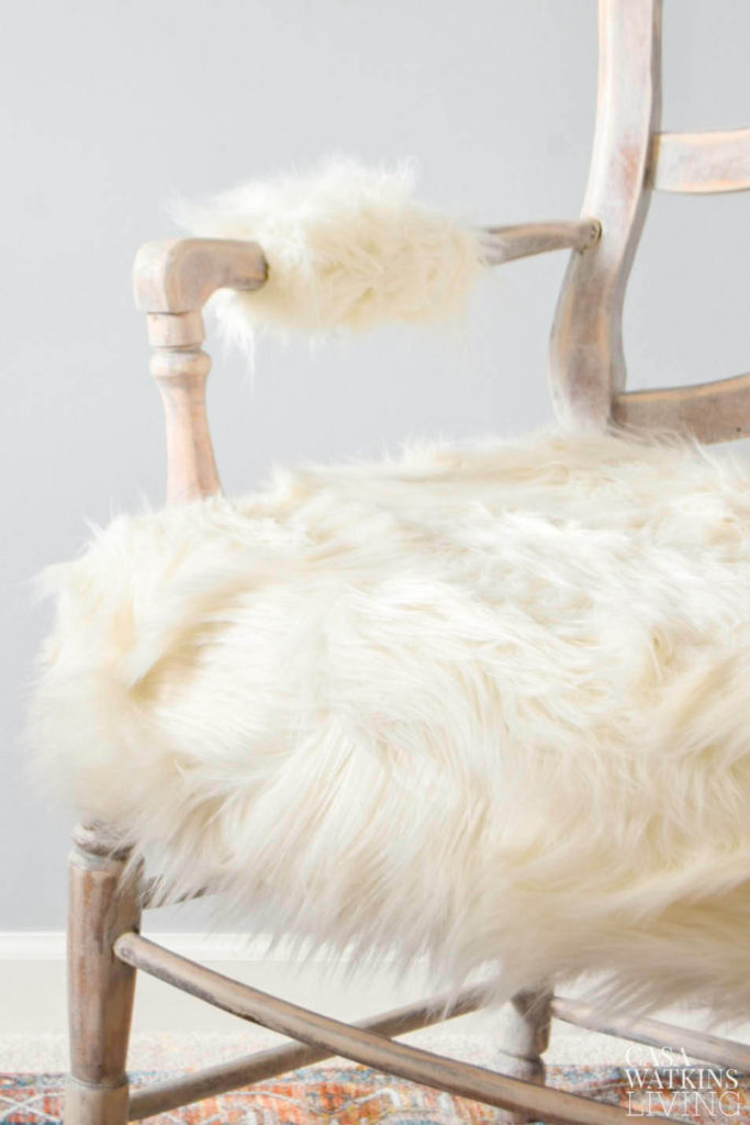 DIY Faux Fur Weathered Wood Chair Makeover - Casa Watkins Living