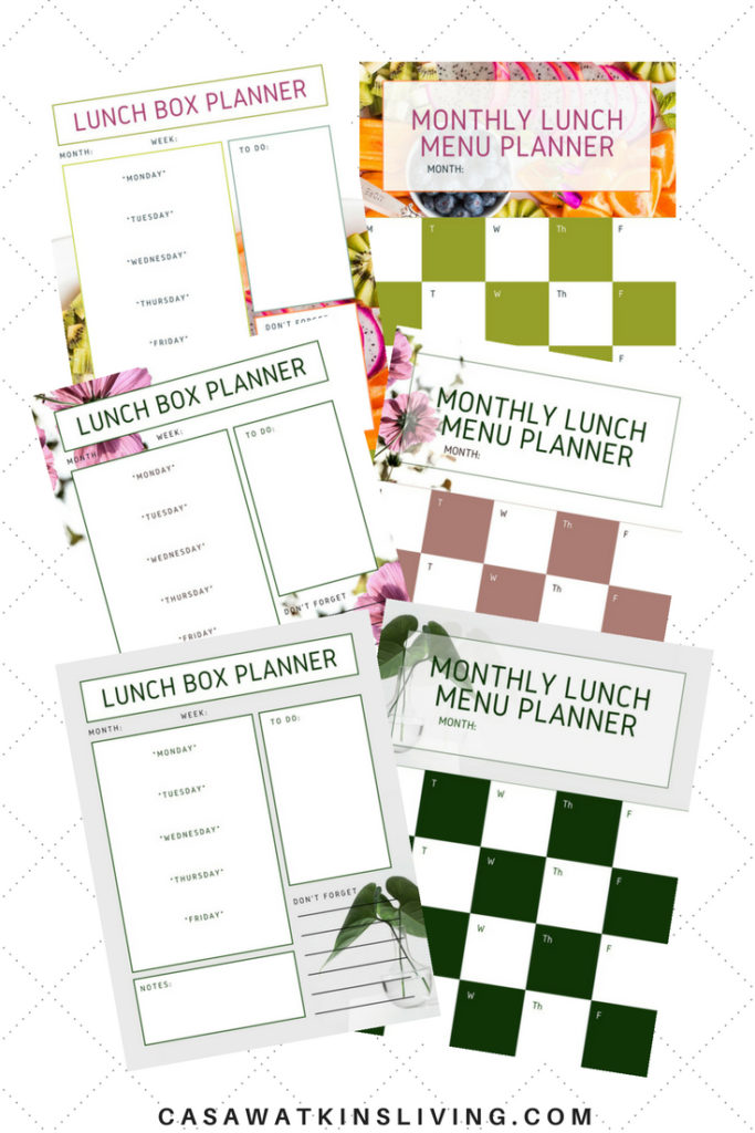 Free Lunch Menu Planner Printables - Casa Watkins Living