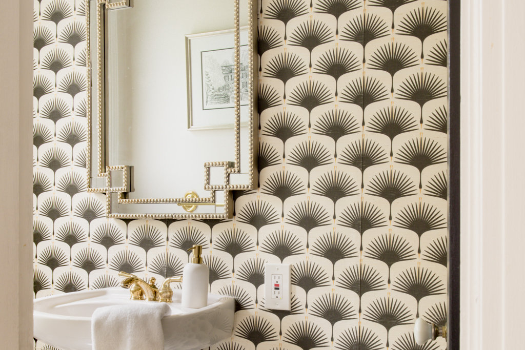 Grasscloth Wallpaper in Powder Room - Casa Watkins Living